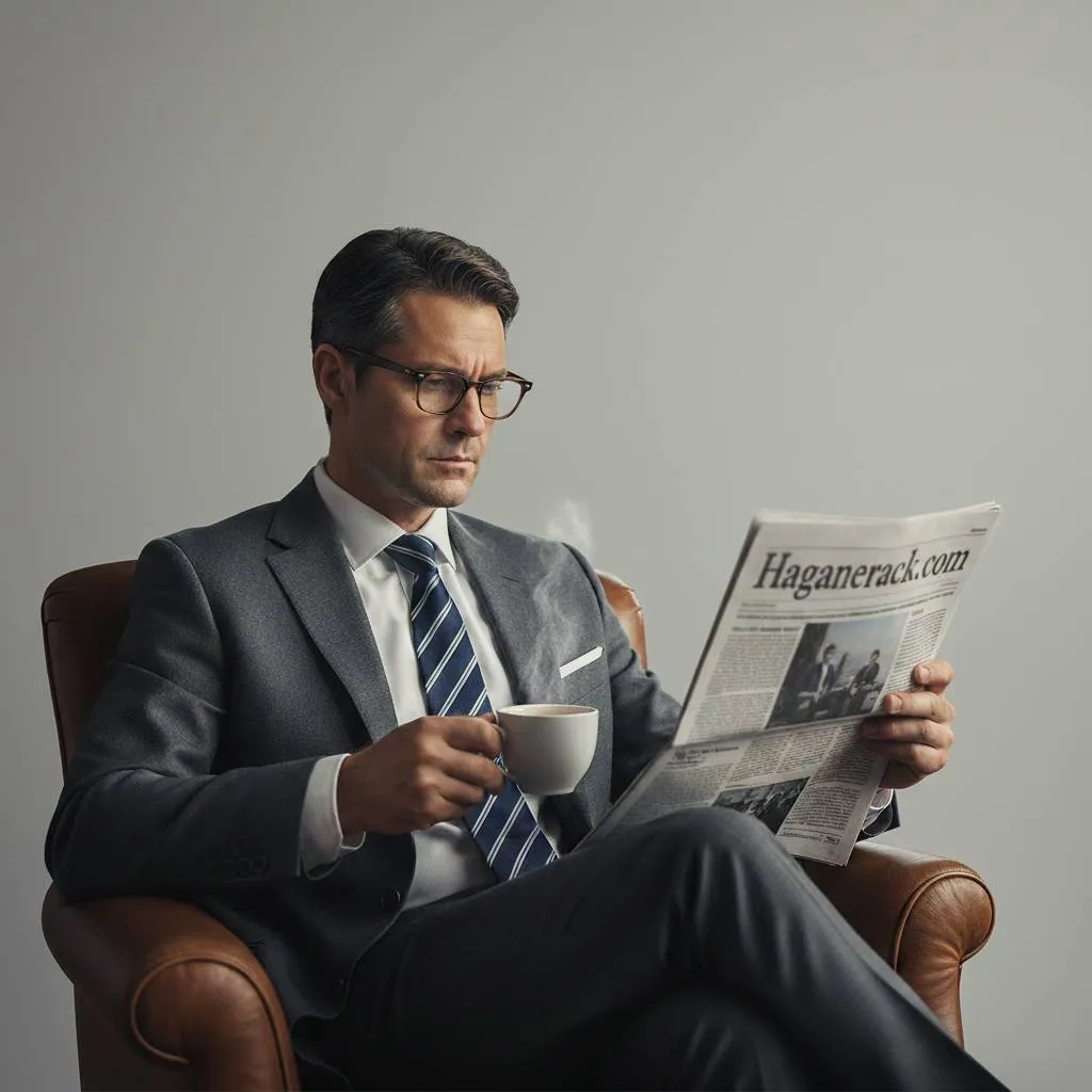 a man reading haganerack.com newspaper