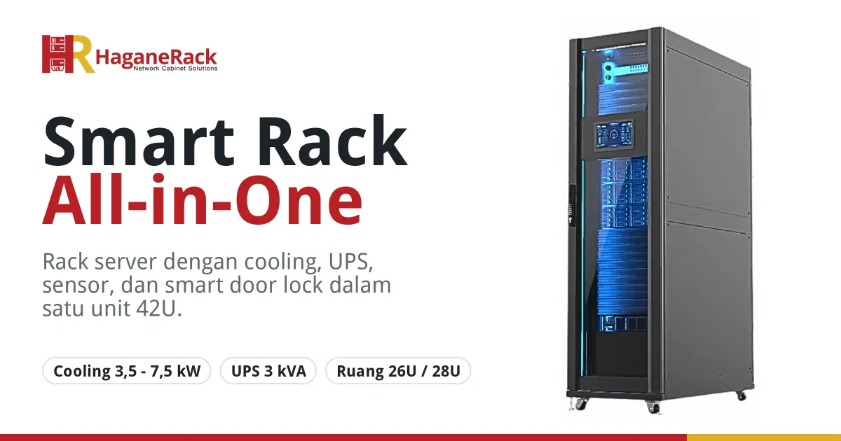 Smart Rack All-in-One HaganeRack 42U dengan cooling, UPS, sensor, dan smart door lock