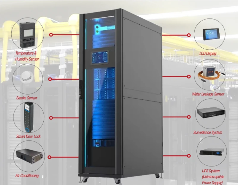 hagane smart rack sr429hd Smart Rack SR429HD 42U dengan sensor suhu, kelembapan, asap, kebocoran air, kunci pintu, dan UPS