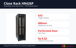Ilustrasi spesifikasi Close Rack HR426P dengan logo HaganeRack